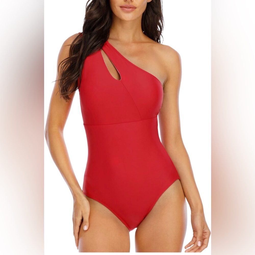 HALCURT Red One-Shoulder On-Piece Swimsuit